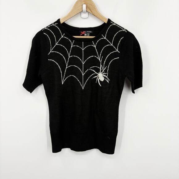Hell Bunny Sweater Top XSmall Spider Whimsigoth Halloween Rockabilly Stretch - Picture 1 of 6